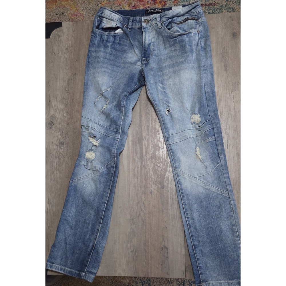 Modern Culture Moto Distressed Light Wash Knee Patch Denim Blue Jeans Men 30×30